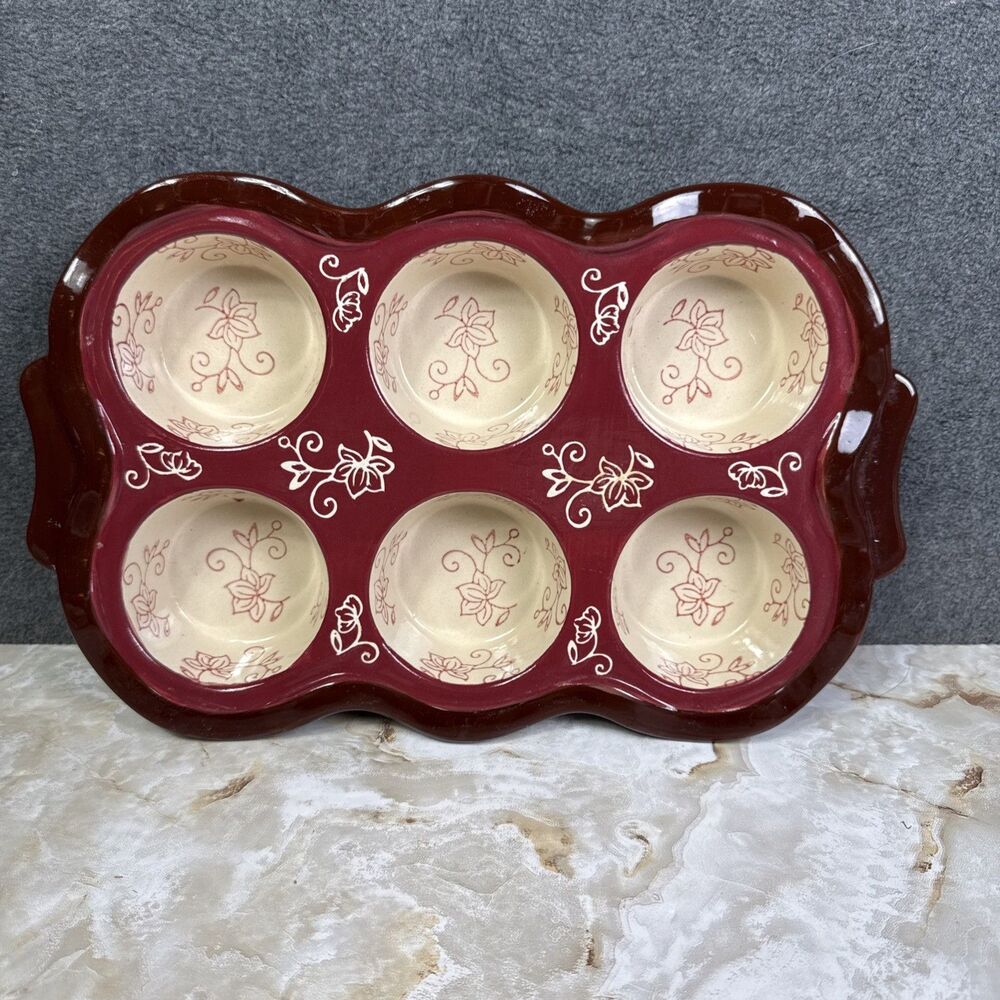Temptations By Tara Floral Lace Red 6 Muffin/Cupcake Pan USED